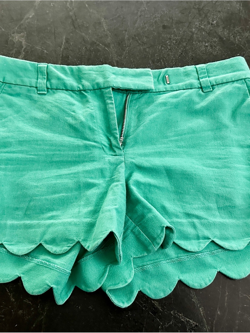 J. Crew Teal Scalloped Hem Cotton Shorts